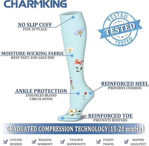Miniatura 16 de CHARMKING Compression Socks for Women & Men Circulation (8 Pairs) 15-20 mmHg is Best Support for Athletic Running,Cycling