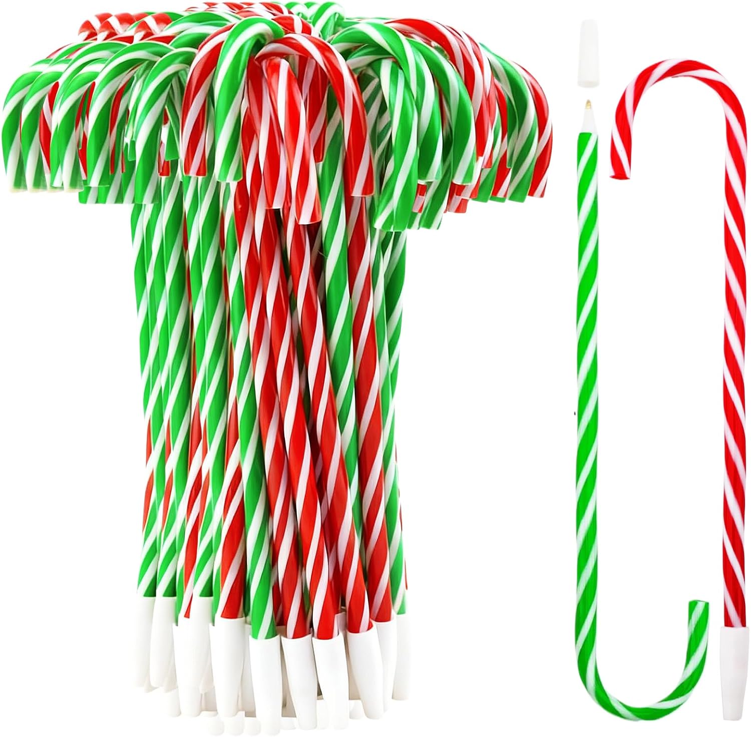 Coopay 100 Pieces Candy Cane Pens Christmas Pens with Black Ink for Christmas Holiday New Years Home Decor Party Gift, 7.5 Inches (Red & White and Green & White Stripes)