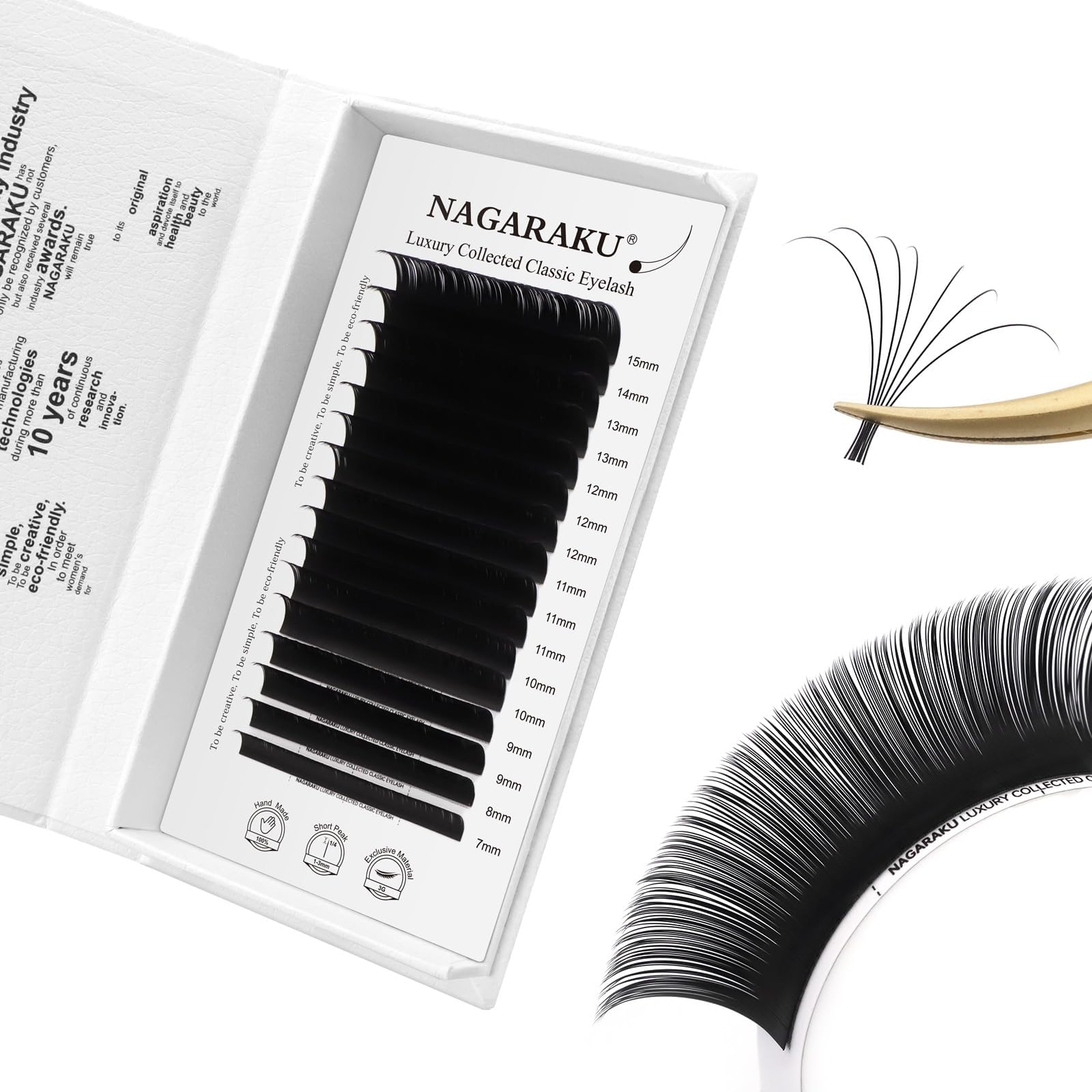 NAGARAKU Individual Eyelash Extensions - from Vettsy, Luxury Collected Classic Single Lashes Upgraded 3rd Generation Soft Natural Beauty Salon Professional Lash Supplies 16 Rows Matte Black -0.07 C Curl 7-15mm Mix