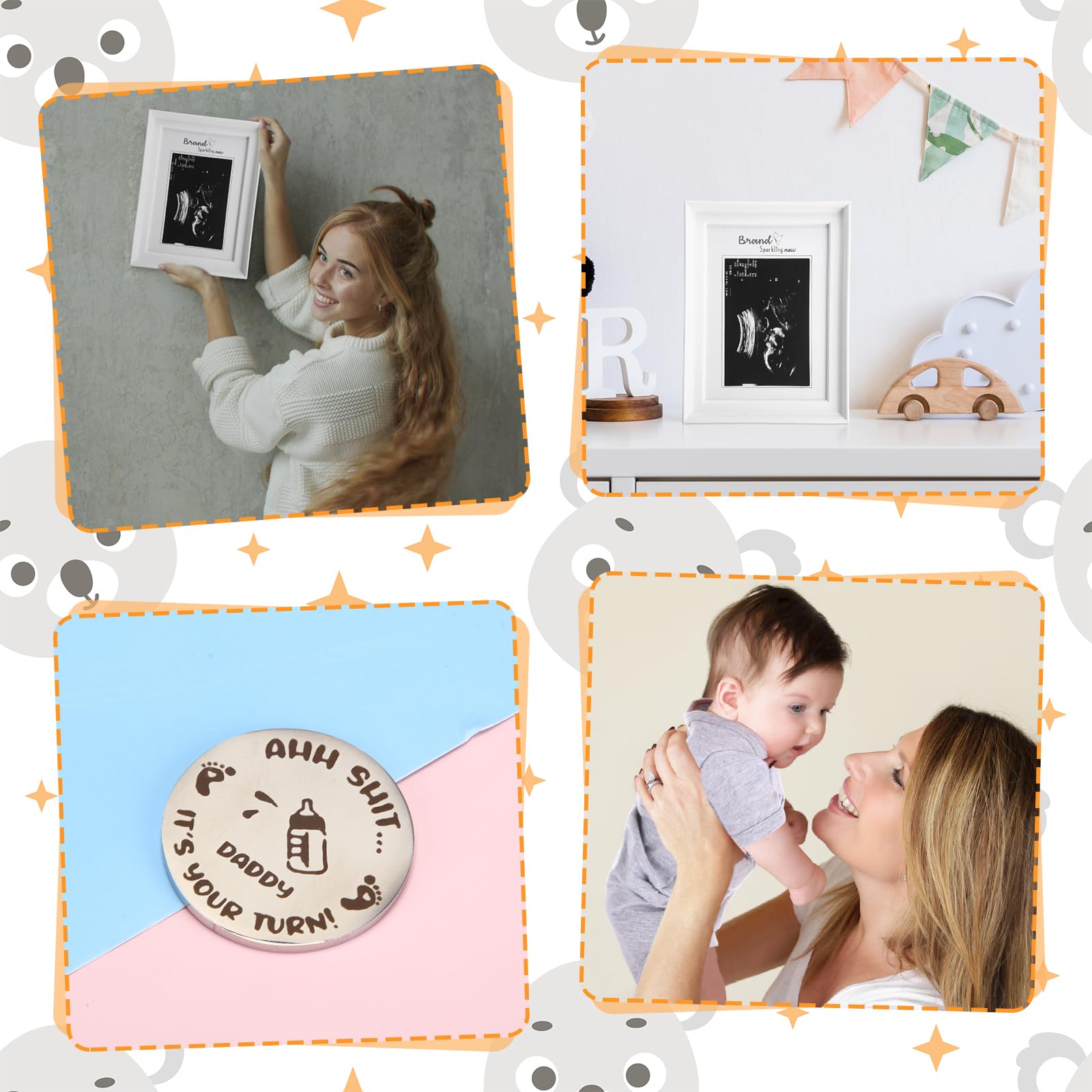 Chuarry 10 Pcs Pregnancy Gifts for New Parents New Mom Women Gender Reveal Gifts Baby Shower 20oz Mom and Dad Tumblers Frame Unisex Jumpsuit for First Time Parents Gift Supplies (Classic, Gray)