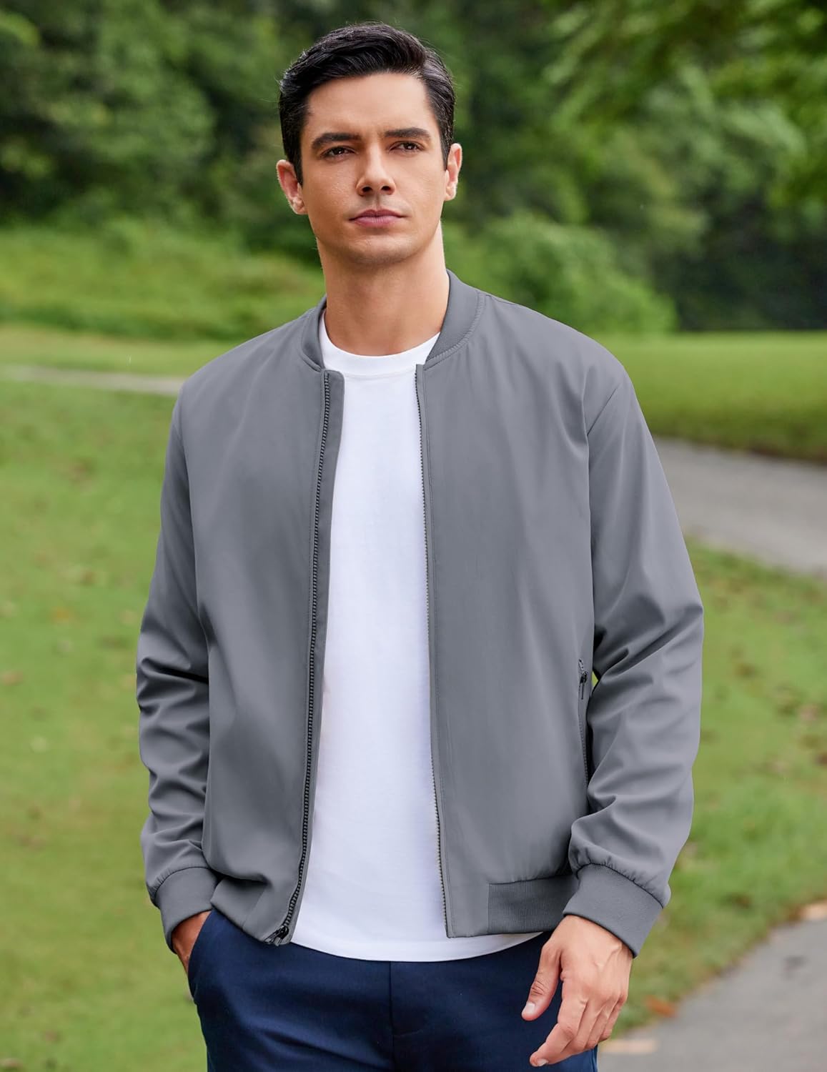 COOFANDY Men's Bomber Jacket Lightweight Casual Stylish Light Flight Jacket Windbreaker Varsity Jackets - Image 2