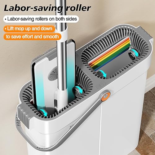 Miniatura 4 de CTIME Juego de trapeador y cubo de 15.74 pulgadas con escurridor para el hogar cubo de fregona de piso plano manos libres Sistema de limpieza de