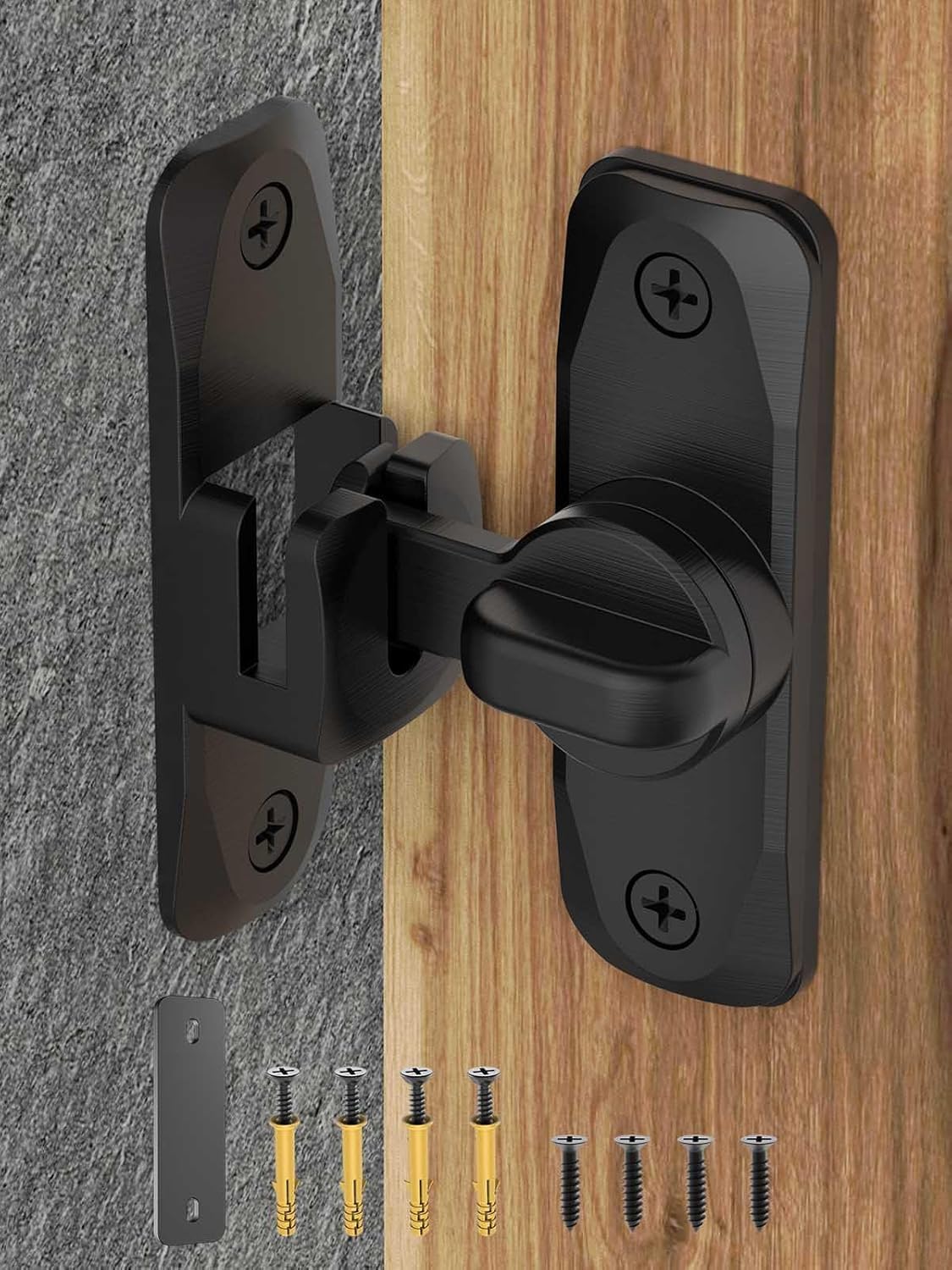 SWIREUK 90/180 Degree Flip Barn Door Lock, Protect Privacy - Security Sliding Lock, Small Gate, Garden, Bathroom, Cabinet, Window, Zinc Alloy Right Angle Lock Hasp Latch Push/Sliding (1 Black) 4