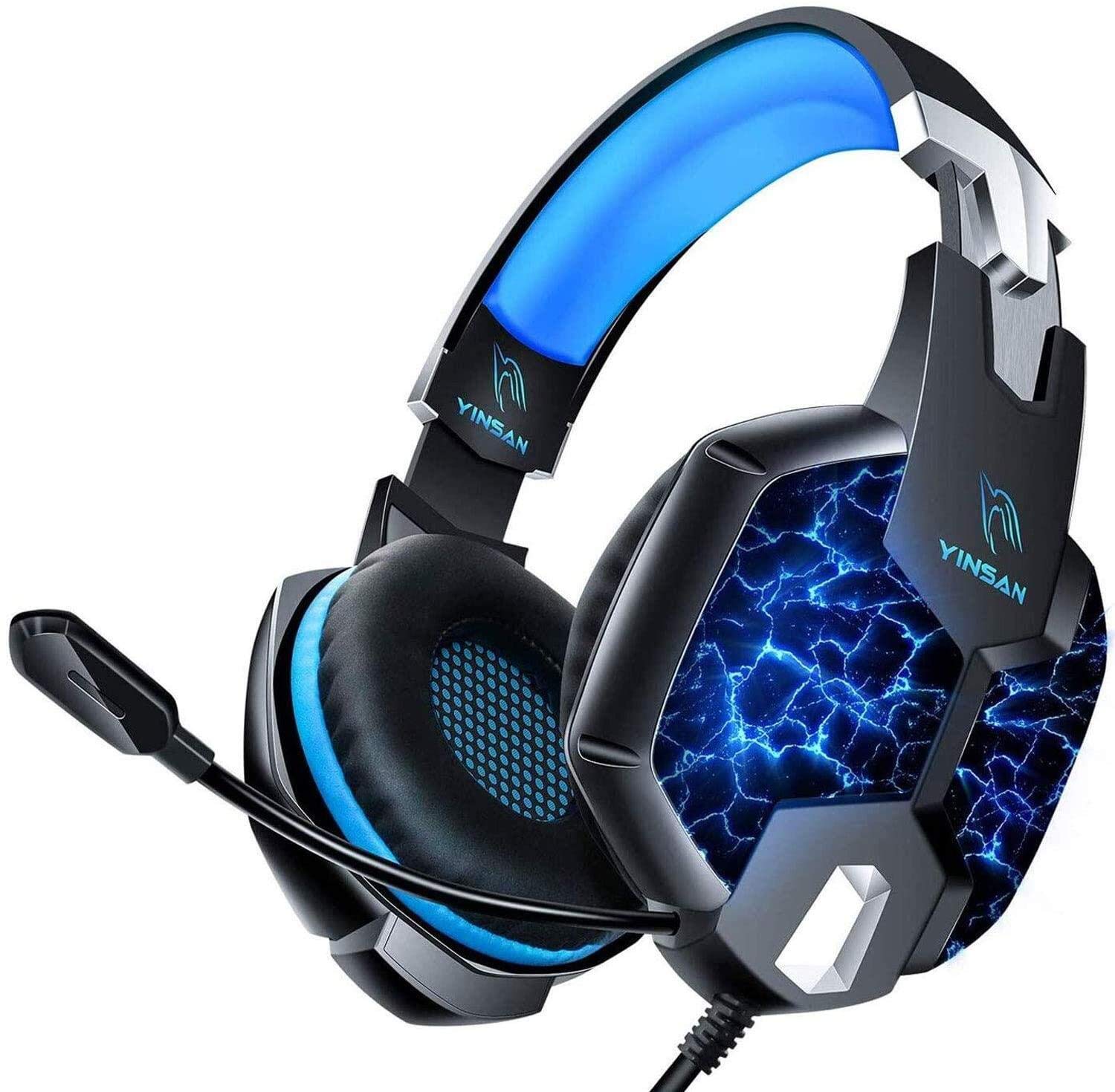 YINSAN PS4 Headset Gaming Headset for Xbox One, 7 LED Lights Stereo Surround Sound Soft Memory Earmuffs Gaming Headphones with Mic Cancelling & Volume Control PC Headset for Laptop Tablet Mac (XXL)