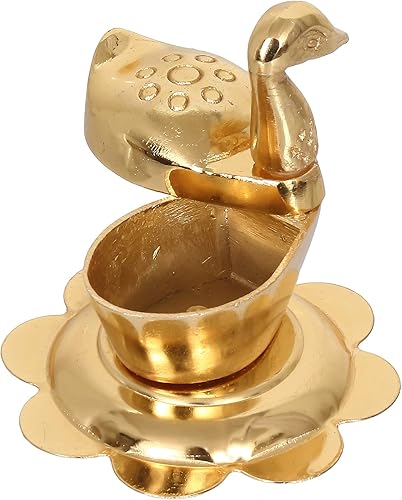 Miniatura 3 de Roli-Chandan de zinc, Chawal-Akshat-Haldi - Caja de Kumkum con pato y pájaro cariñoso, pieza de exhibición Chopda para Pooja (2.6 in, dorado)