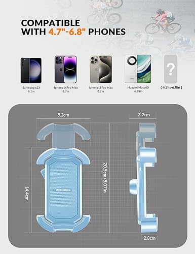 Miniatura 10 de ROCKBROS Soporte de teléfono para bicicleta, soporte de teléfono para motocicleta con bloqueo de seguridad, soporte de teléfono de bicicleta a