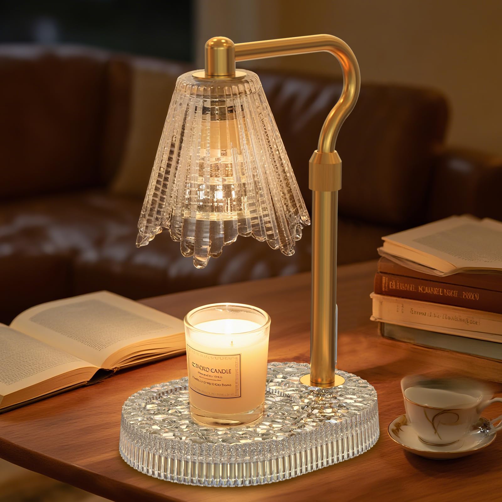 WYghyronic Candle Warmer Lamp with Adjustable Height - Flameless 4-Level Dimmable Wax Warmer, Timer Function & Stylish Design in Multiple Colors (Transparent)