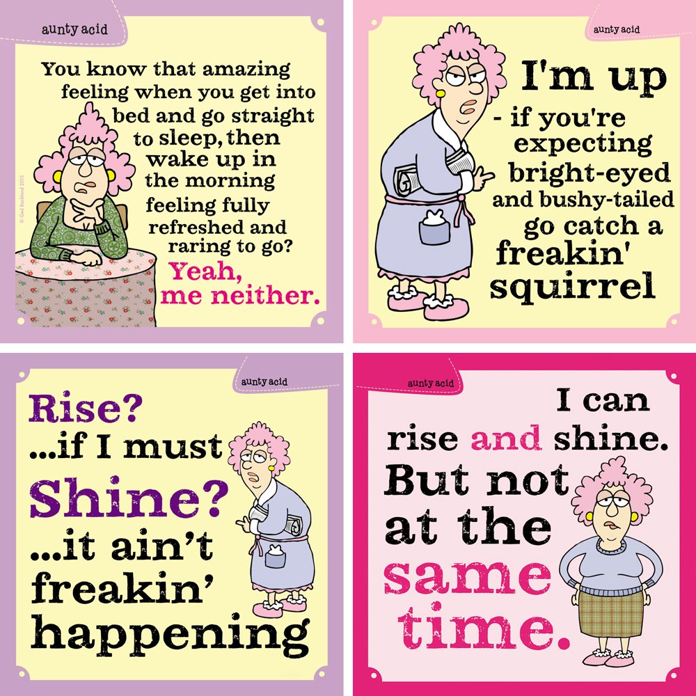 Tree-Free Greetings Aunty Acid più Stupid Stuff, Sughero, Multicolore, 9,5 x 9,5 cm, Confezione da 4