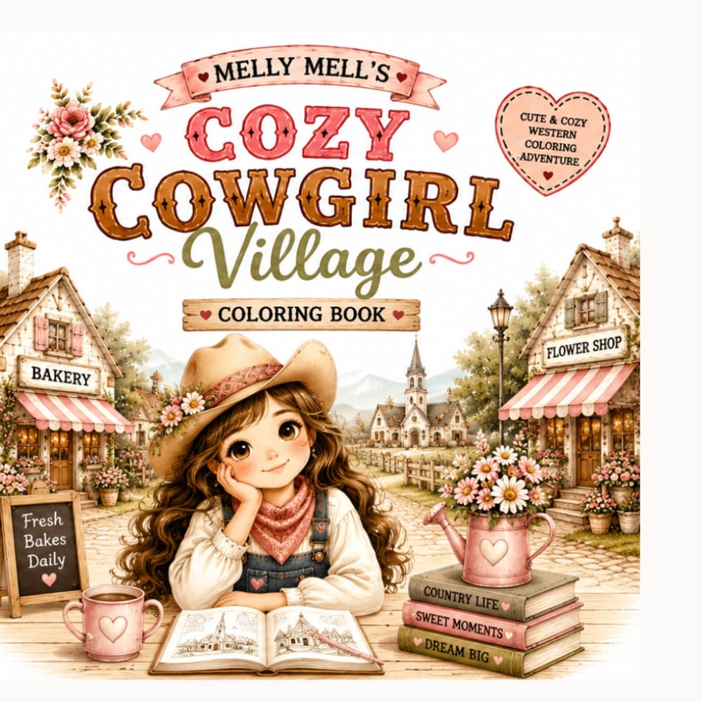 Cozy Cowgirl Village: A Relaxing Western Coloring Book for Adults and Teens Featuring 45 Cozy Country Village Scenes, Cute Cowgirl Adventures, Flower ... Moments (Cozy Cowgirl Village Collection)