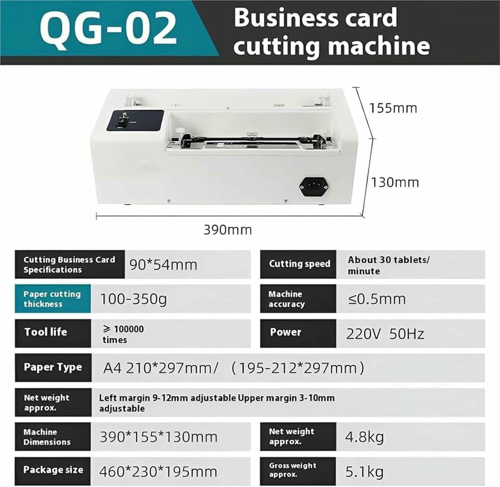 Automatische Visitenkartenschneidemaschine, Papierschneidemaschine, Geschwindigkeit 30 Stück/min, Schnittstärke 100–350 g, für Mitgliedskarten und Einladungen
