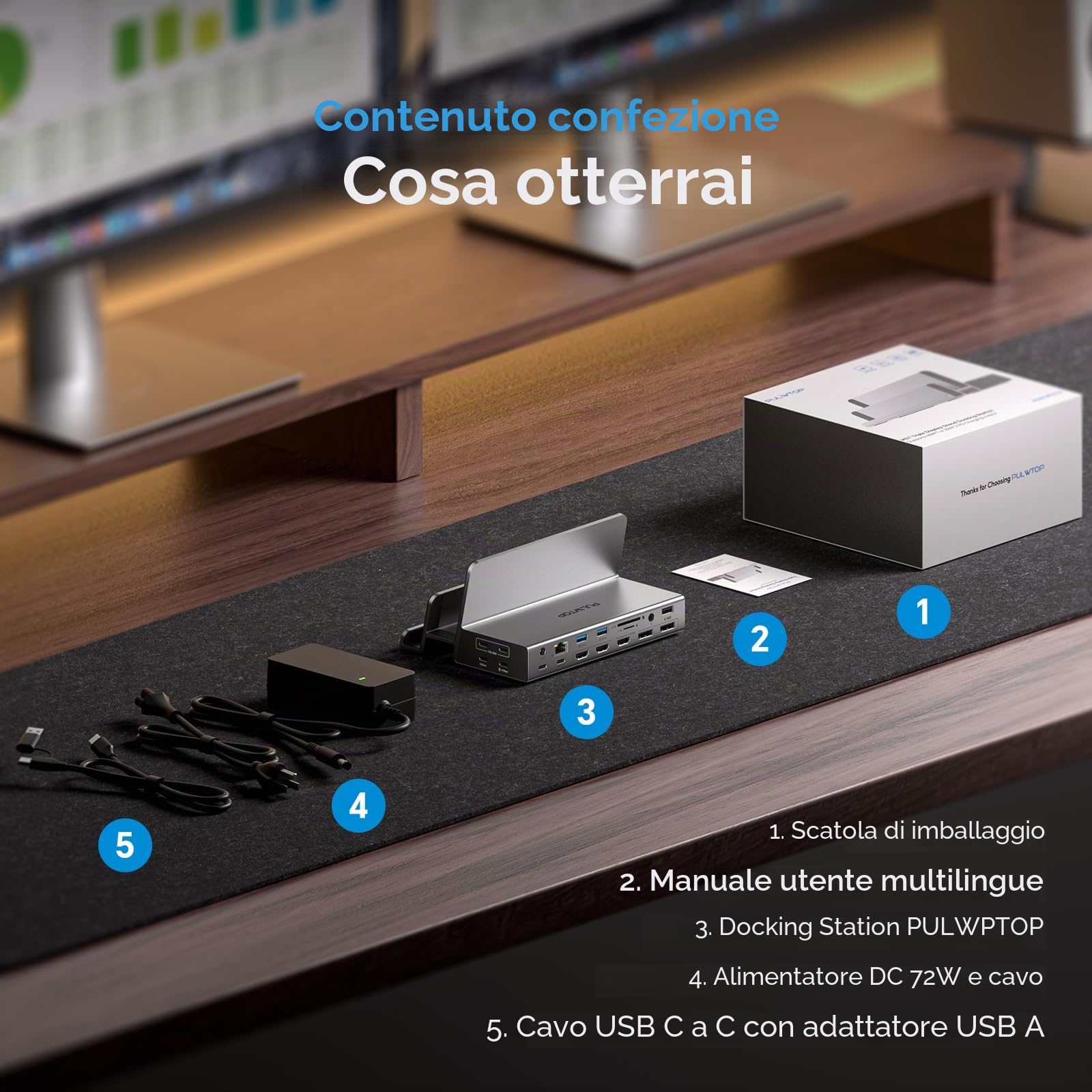 19-in-1 Triple Display Docking Station with Dual Stand, 3*HDMI, 2DP | Laptop Docking Station 3 Monitors con PD 100W, 10Gbps USB-C/A, Ethernet, per MacOS e Win (Driver Richiesto)