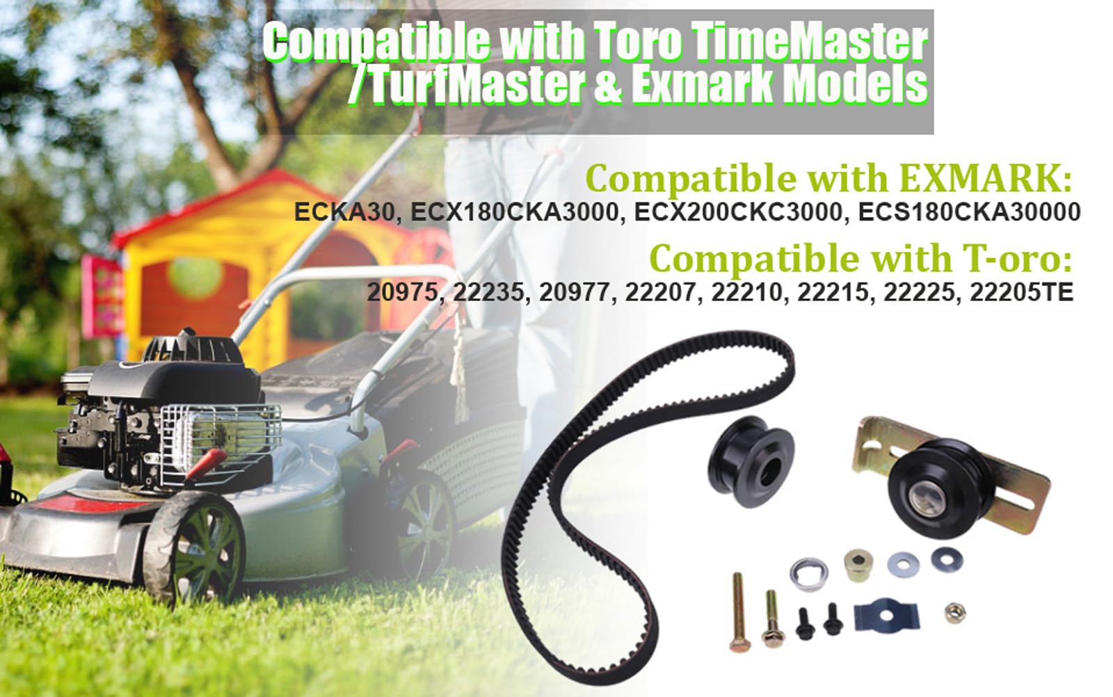 JEENDA 126-7890 Kit de poleas mejoradas y correa de cortacésped compatible con Toro TimeMaster 20975 20977/TurfMaster 22205TE 22207 22210 22215 22225 22235 cortacésped y Exmark ECKA30 12666 -0316 1