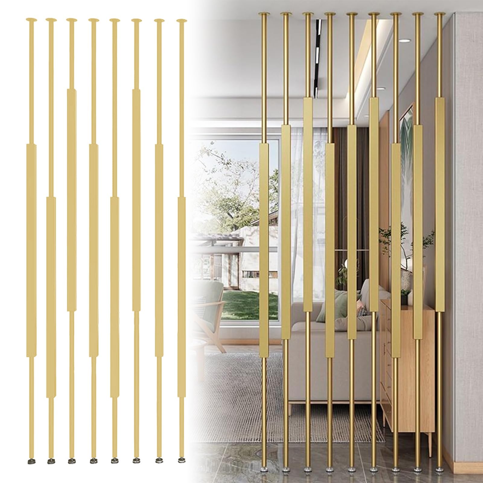 7 separadores de habitación de metal de 112 pulgadas de alto, paneles de división de techo a suelo para decoración de oficina y sala de estar, elegantes separadores de espacio (D 285 cm)