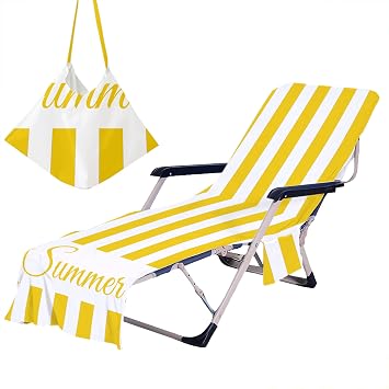 Yellow Stripe Beach Chair Towel Personalized Beach Chair Cover with Side Pockets Custom Name Lounge Chair Cover for Pool Beach Garden Yellow