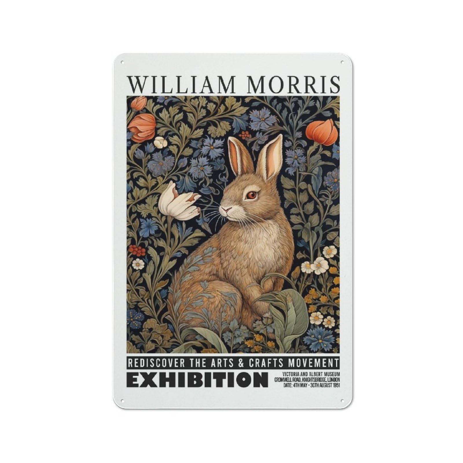 Morris Rabbit Botanical Exhibition Modern Vintage Metal Wall Decor 30x20cm, Tin Sign for Hobby Room, Office, Lounge Or Living Room