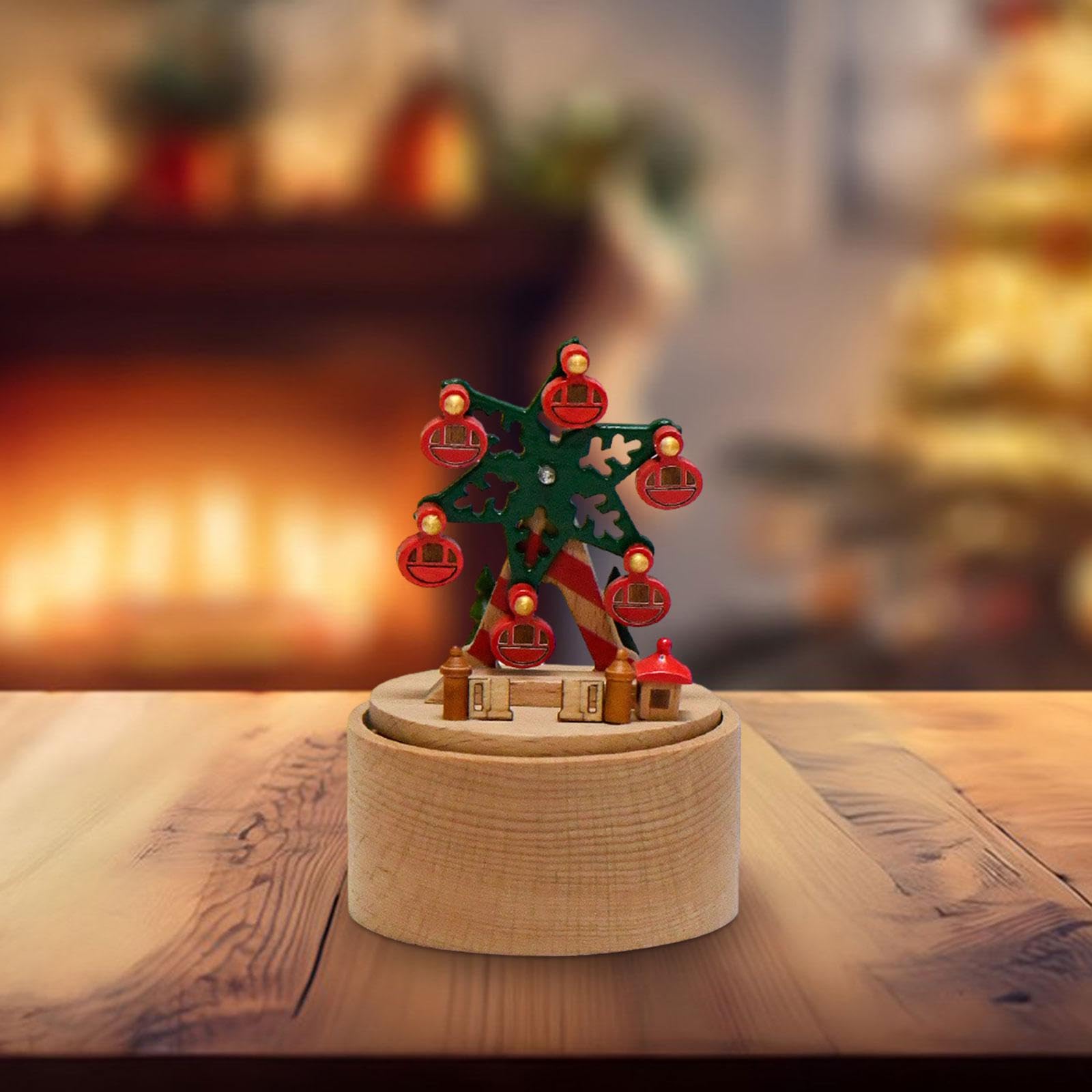 Milageto Caja de Música Madera Caja Musical Giratoria Juguete Mecánico Adornos Artesanales Decoración de Mesa Adecuada para Aniversario Colección Dormitorio Re, Rueda de la Fortuna, Individual