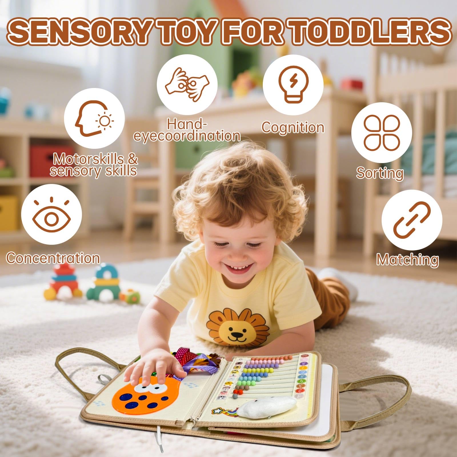 Sumtoco Busy Board, Montessori 2 Anni, Giochi Bambini 2 Anni, Libro Interattivo, Giochi da Viaggio Bambini, Montessori 1 Anno, Libro Sensoriale 1 Anno, Regalo Bimba Bimbo