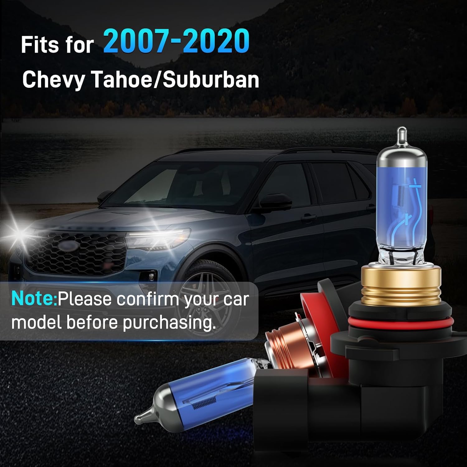 Fits for 2007-2020 Chevy Tahoe/Suburban Halogen Headlight Bulbs Combo, Ultra Bright 5000K White High Low Beam Headlight Bulbs, Plug and Play, 4 Pack