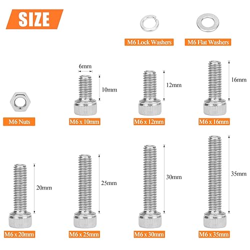 Miniatura 3 de 120 piezas M6 x 0.394 in 0.472 in 0.630 in 0.787 in 0.984 in 1.181 in 1.378 in, cabeza hexagonal, tornillos, arandelas, tuercas, kit de tuercas de