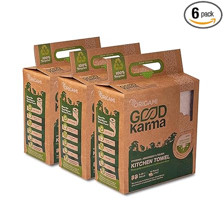 Good Karma 2 Ply Kitchen Tissue Paper Roll - Pack of 6 (75 Pulls Per Roll, 450 Sheets)