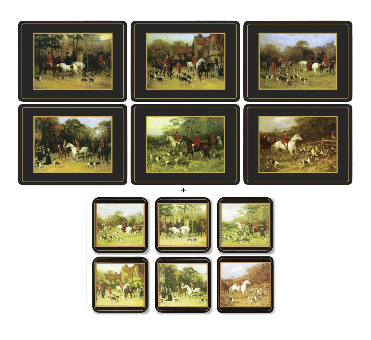 Pimpernel-Portmeirion Multicolor Pimpernel Tally Ho, Placemats + Coasters Size 6