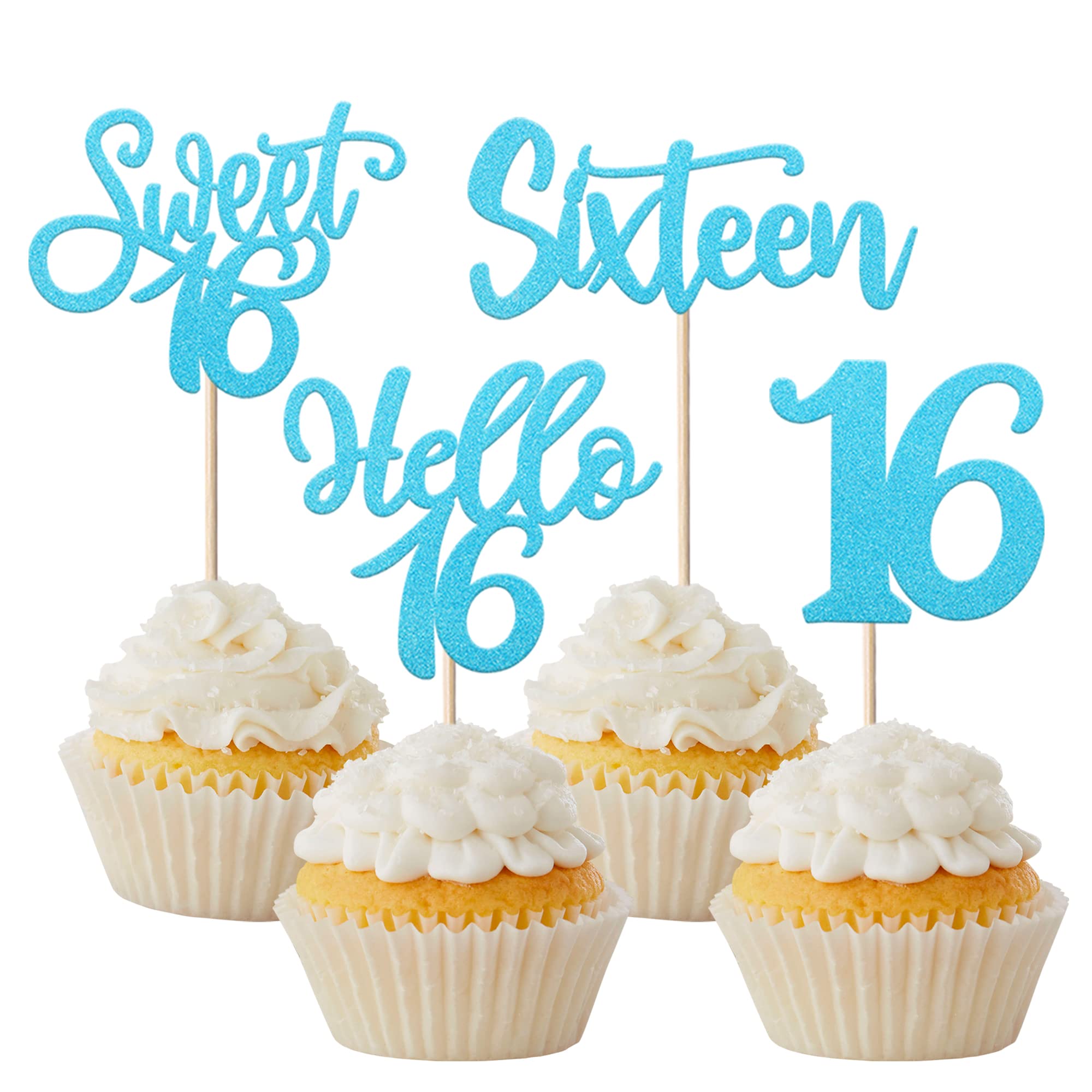 Amazon.com: 24 Pack Sixteenth Birthday Cupcake Toppers Glitter 16 Years ...