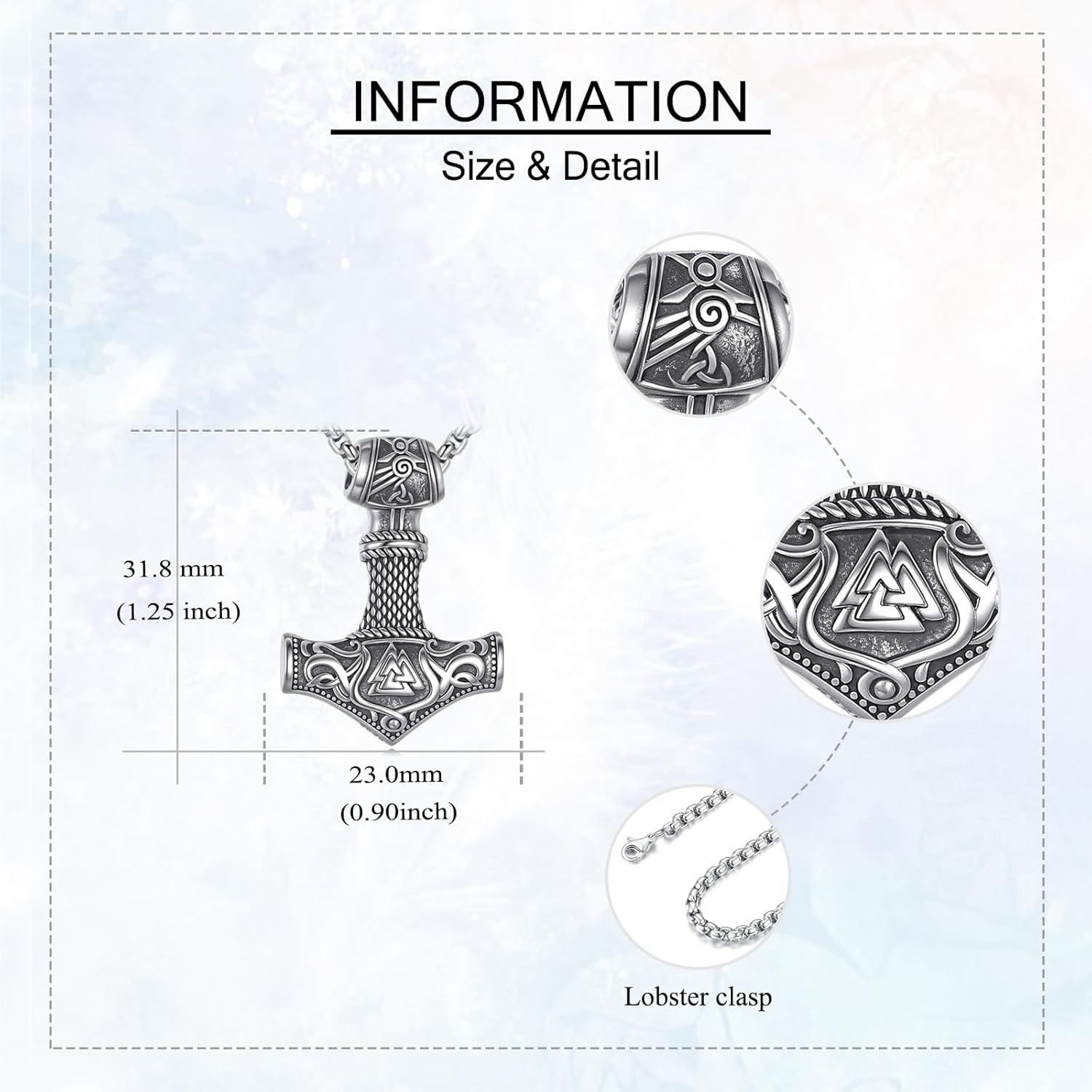 Thors Hammer Necklace 925 Sterling Silver Oxidize Viking Thors Hammer Pendant Norse Runes Amulet Jewelry Gifts for Women Men - Image 2