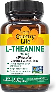 Country Life L-Theanine, 200mg Suntheanine L-Theanine, 60 Vegan Capsules, Certified Gluten Free, Certified Vegan, Certified Halal