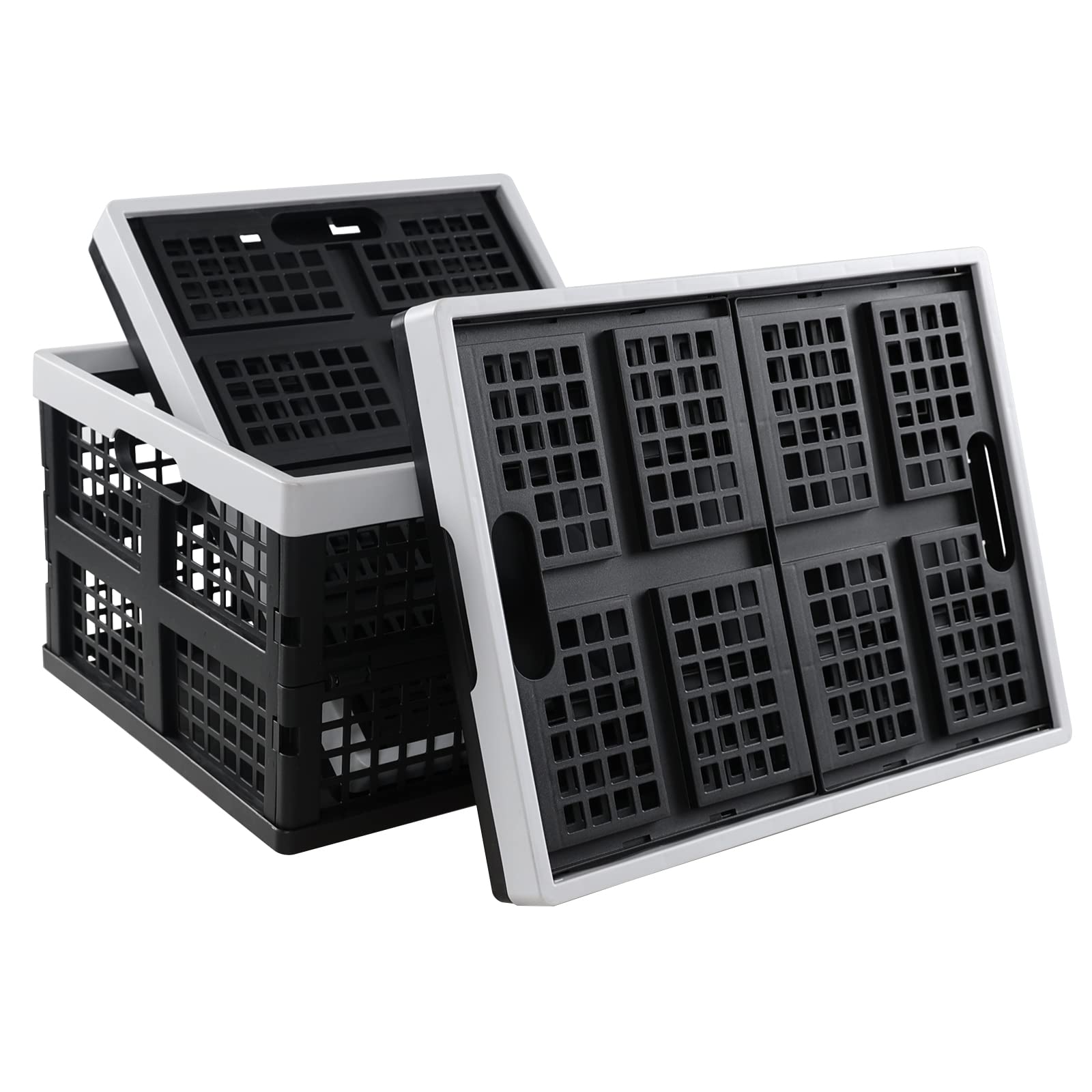 Set di 3 cesti pieghevoli impilabili da 30 l, cassette pieghevoli in plastica