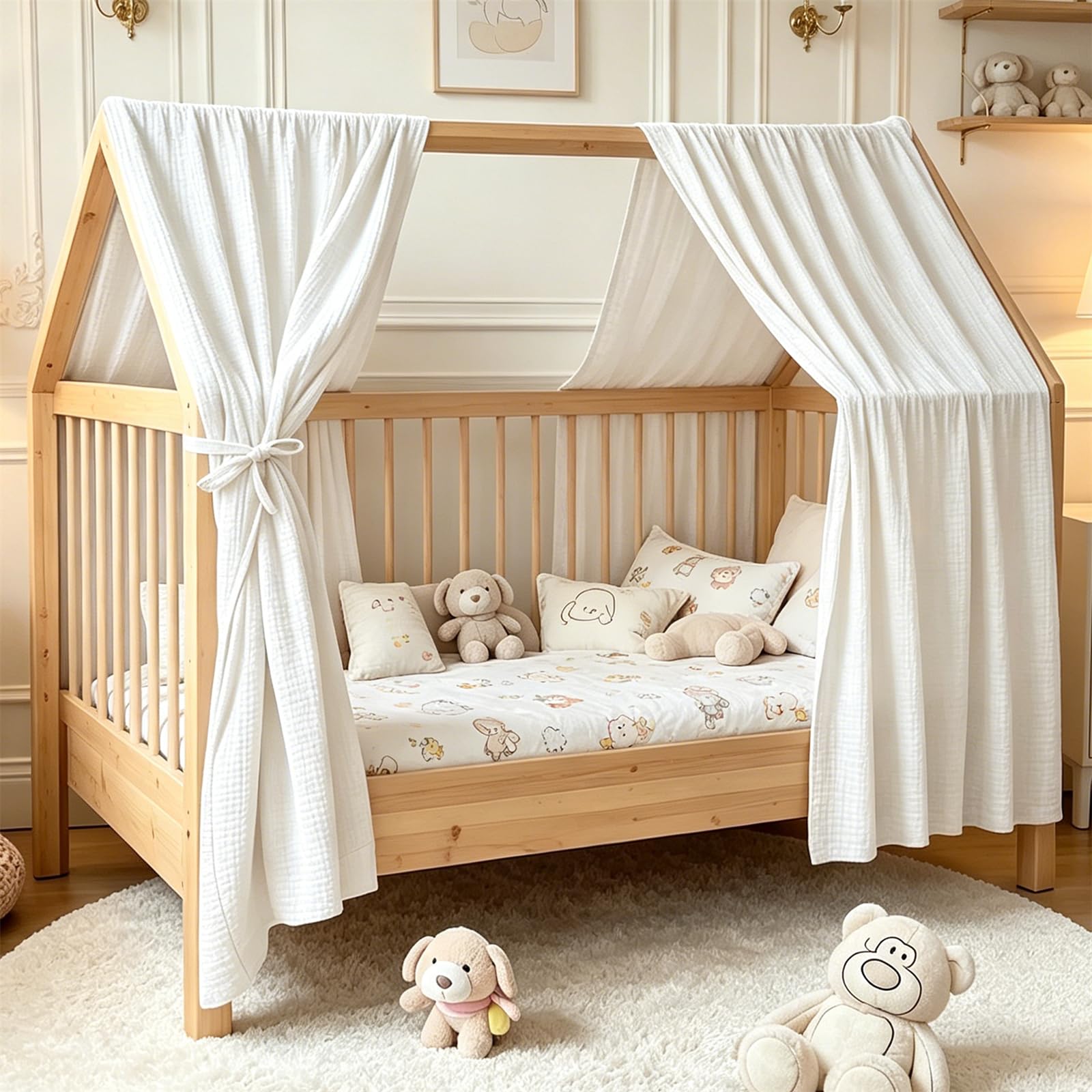 Ginkago Baldacchino 100% Cotone per Cameretta Tenda per Letto a Castello & Lettino Decorazione per Bambina e Bambino Salvaspazio per Stanze Piccole (Bianco, 270 x B67 cm)