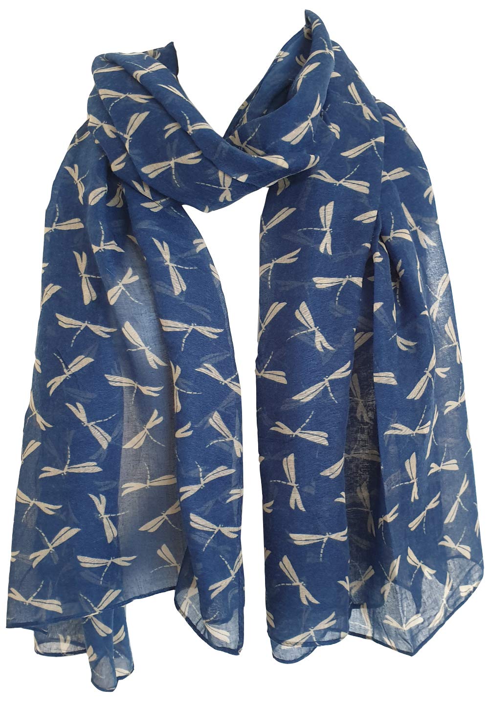 Glamlondon Women's Amz - Blue Dragonfly Scarf, Dragon Fly Print Scarves, Pink, Blue, White Colours, Small Dragonflies (Amz - Blue)