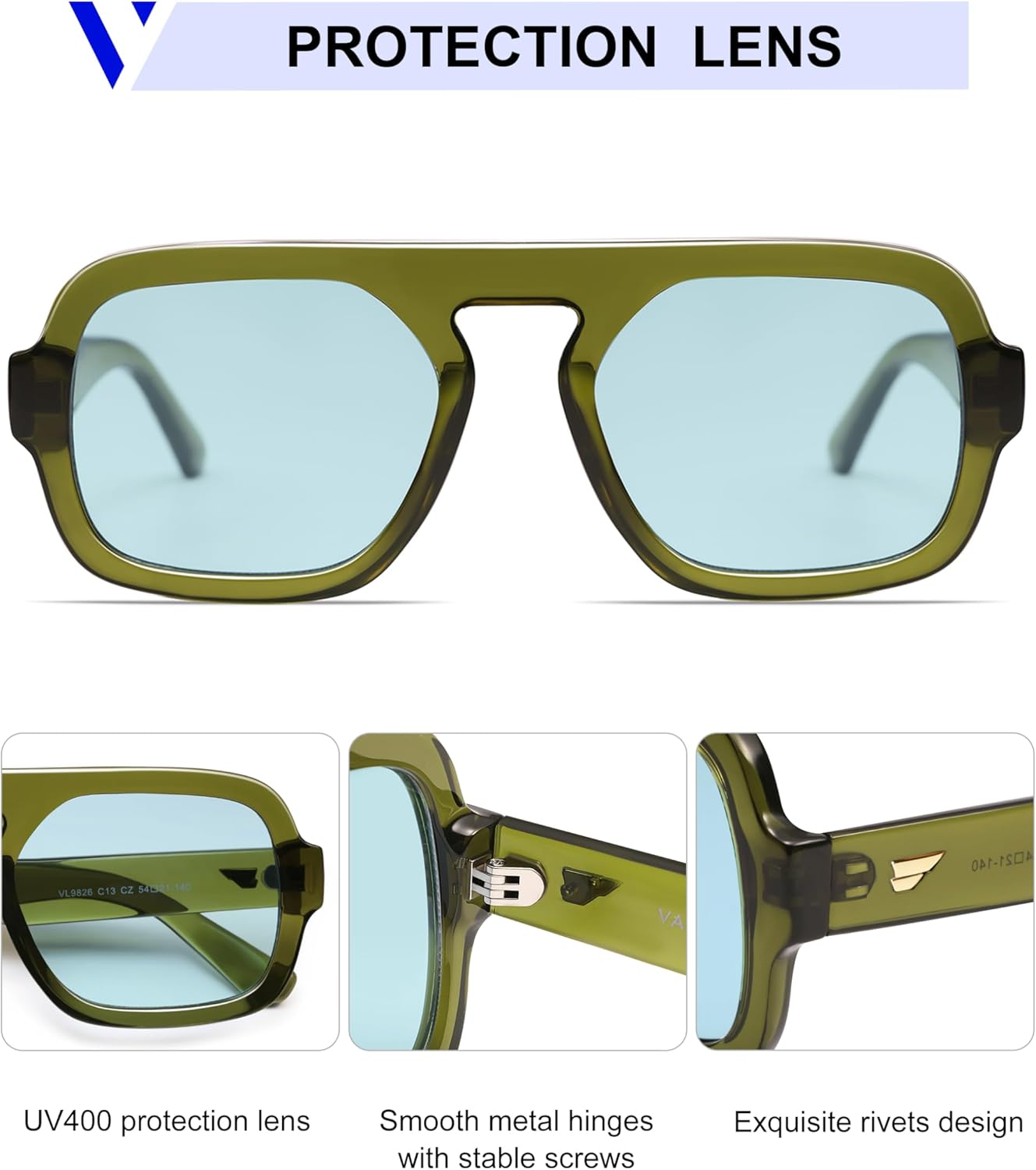 VANLINKER Oversized Retro Square Aviator Sunglasses for Women Men 70s Vintage Style Trendy Big Flat Top Sun Glasses VL9826 - Image 4