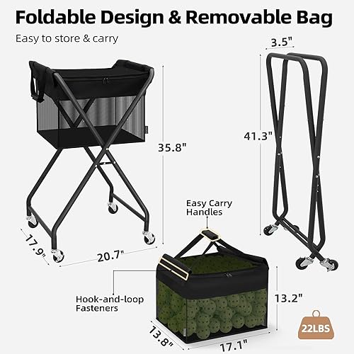 Miniatura 2 de STORAGE MANIAC Bolsa plegable de pickleball con capacidad para 150 pelotas de pickleball o 180 pelotas de tenis, coleccionista, retriever, cesta de