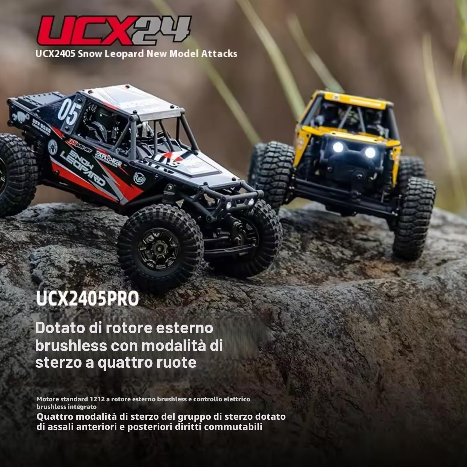 Auto RC Crawler 1/24 UDI RC UCX2405PRO 4wd Mini Climb Racing Motore brushless 4 ruote sterzanti Trasmissione a 3 velocità Giocattolo RTR (giallo)
