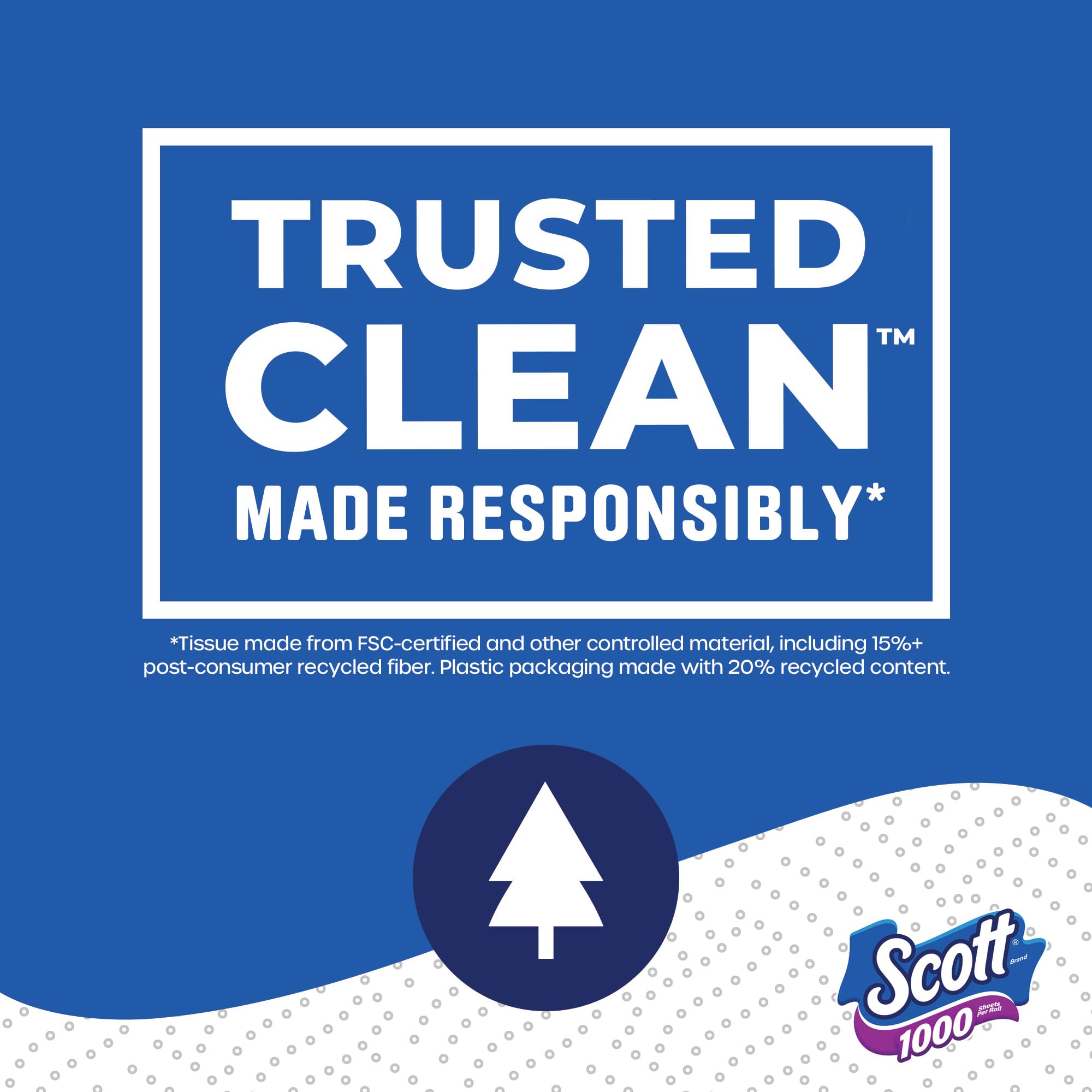 Scott Papel higiénico Trusted Clean 1000, 32 rollos, 1000 hojas por rollo, papel higiénico