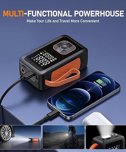 Miniatura 5 de Inflador de neumáticos, compresor de aire portátil, bomba de aire inalámbrica 3 veces más rápida para neumáticos de automóvil con luz LED, bomba de