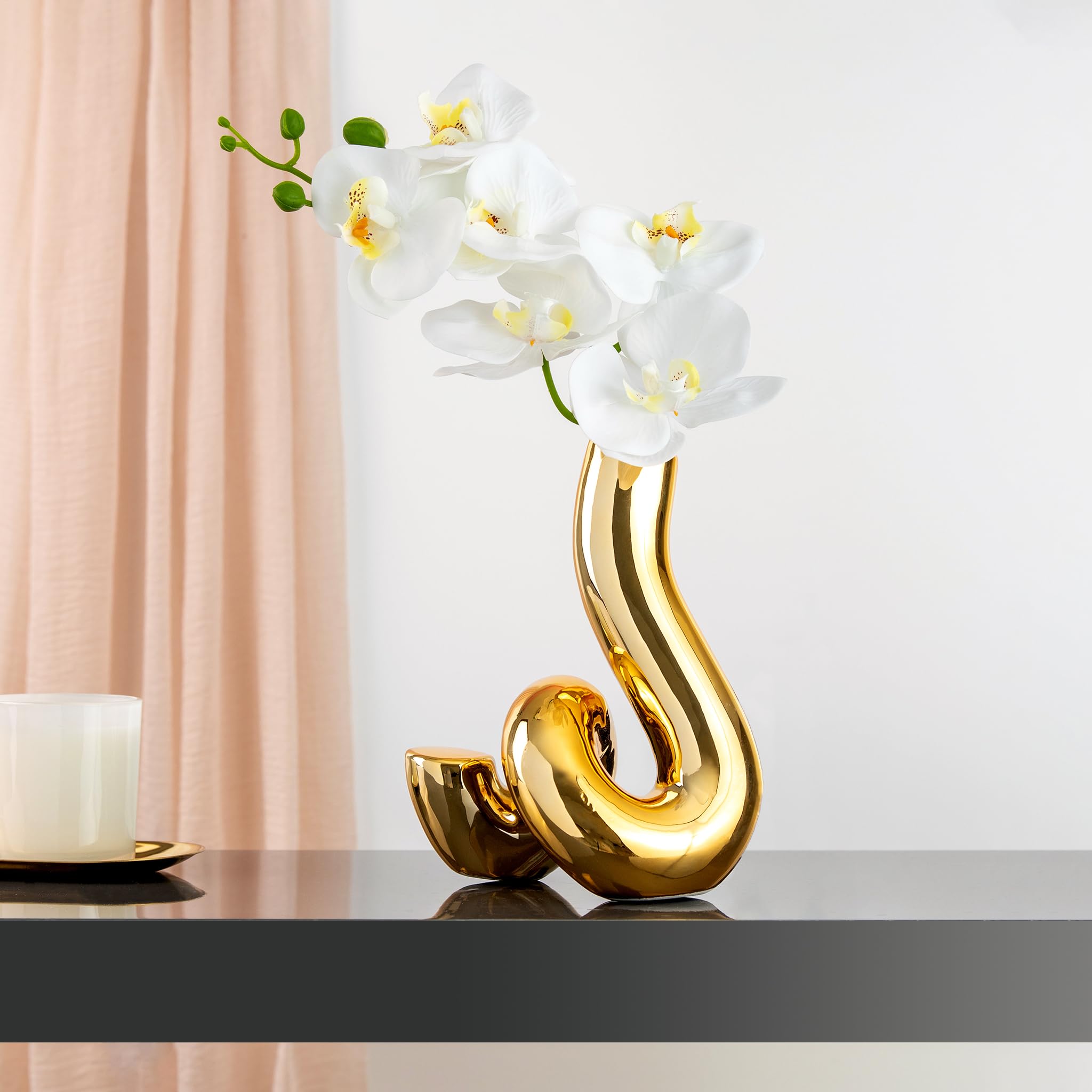 EdensDECOR Gold Vase Decor, Cute Funky Decor, Modern Decorative Vase, Abstract Shelf Aesthetic Homedecor, Unique Coffee Table Decor, Bookshelf Decor, Living Room Dining Table Office Home Décor