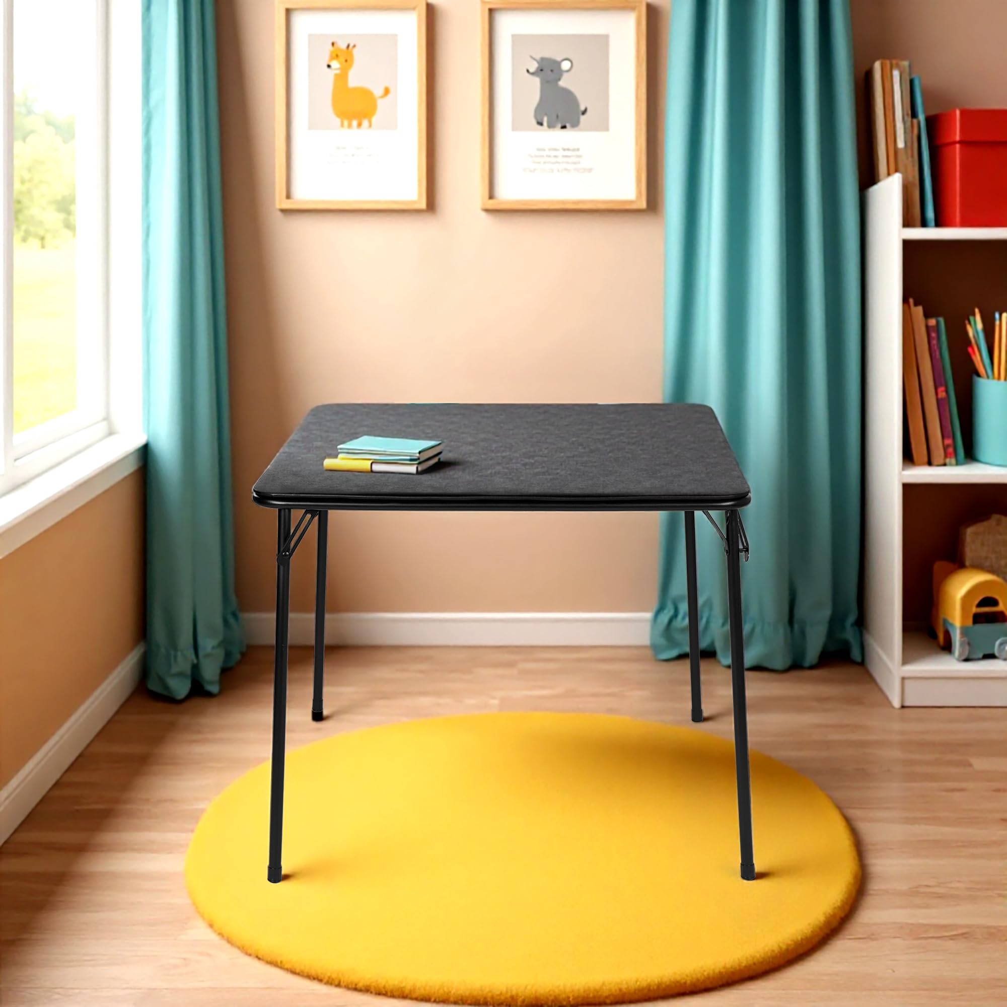 FurnitureR Kid's Foldable Table - Portable Activity Table for Play and Study, Safe and Durable, Easy to Store,Black