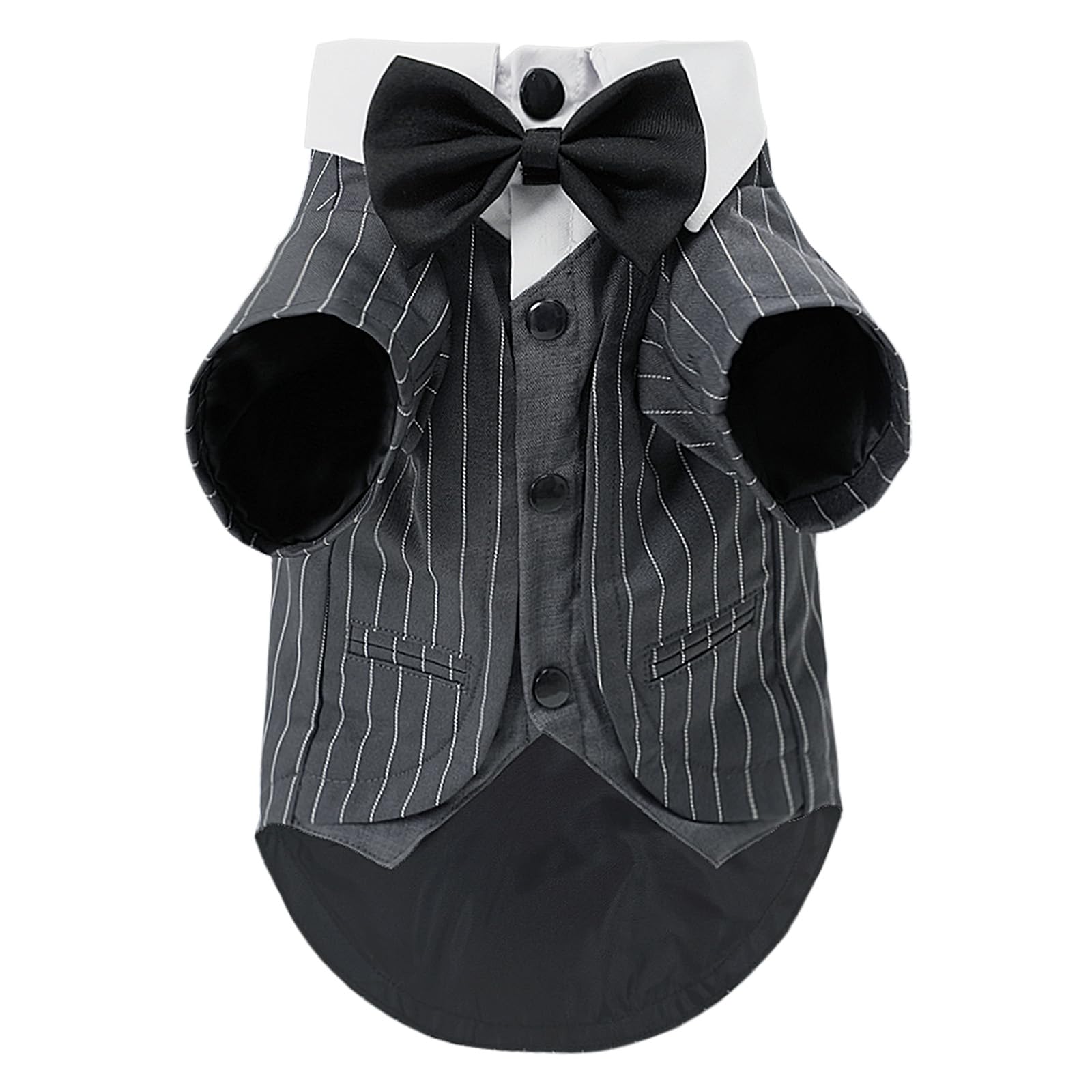 Dog Tuxedo Suit, Formal Dog Shirt Costume Wedding Attire with Black Bow Tie, Pet Outfit for Small Dogs Cats (Grey Stripe&Black Tie, XX-Large(27-41lb))
