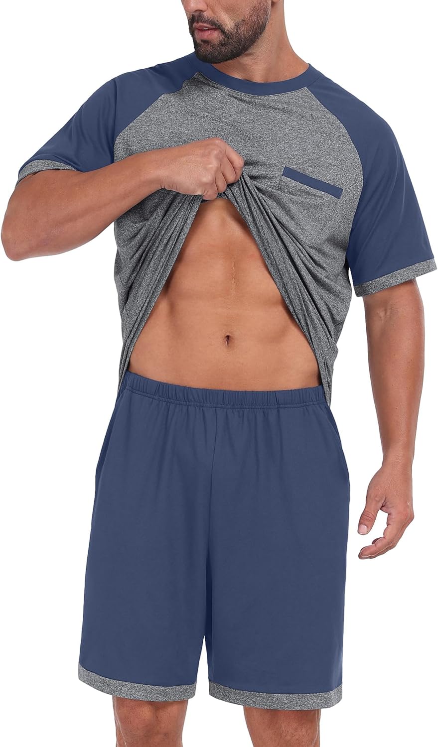 NUOKESASI Mens Pajamas Set Sleepwear Soft Comfy Short Sleeve Loungewear - Image 2