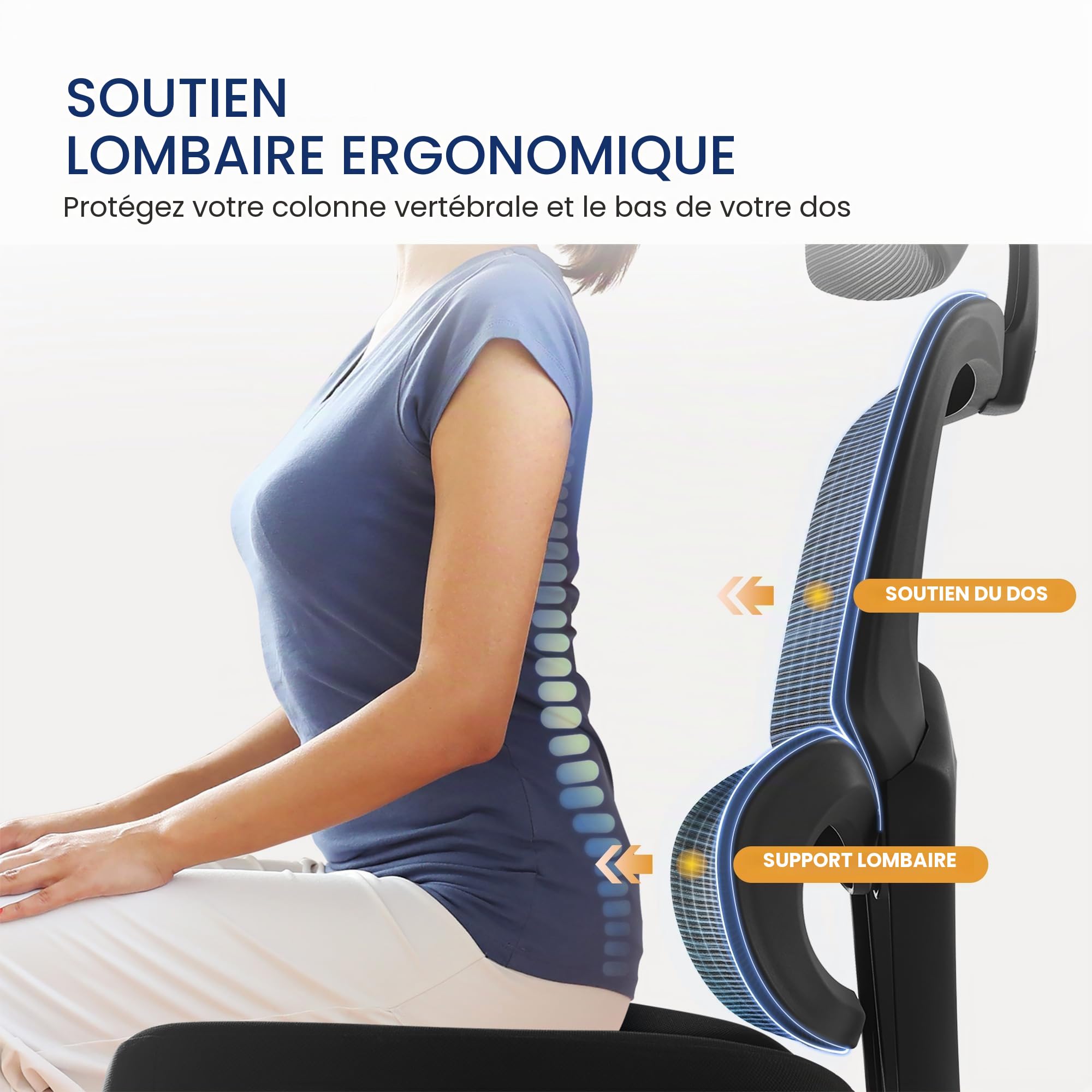 IWMH Chaise de Bureau 227kg Ergonomique Fauteuil Bureau avec Appui-tête Réglable Chaise D'ordinateur pour Personnes Lourdes Siege en Maille Respirante avec Support Lombaire Dynamique Noir