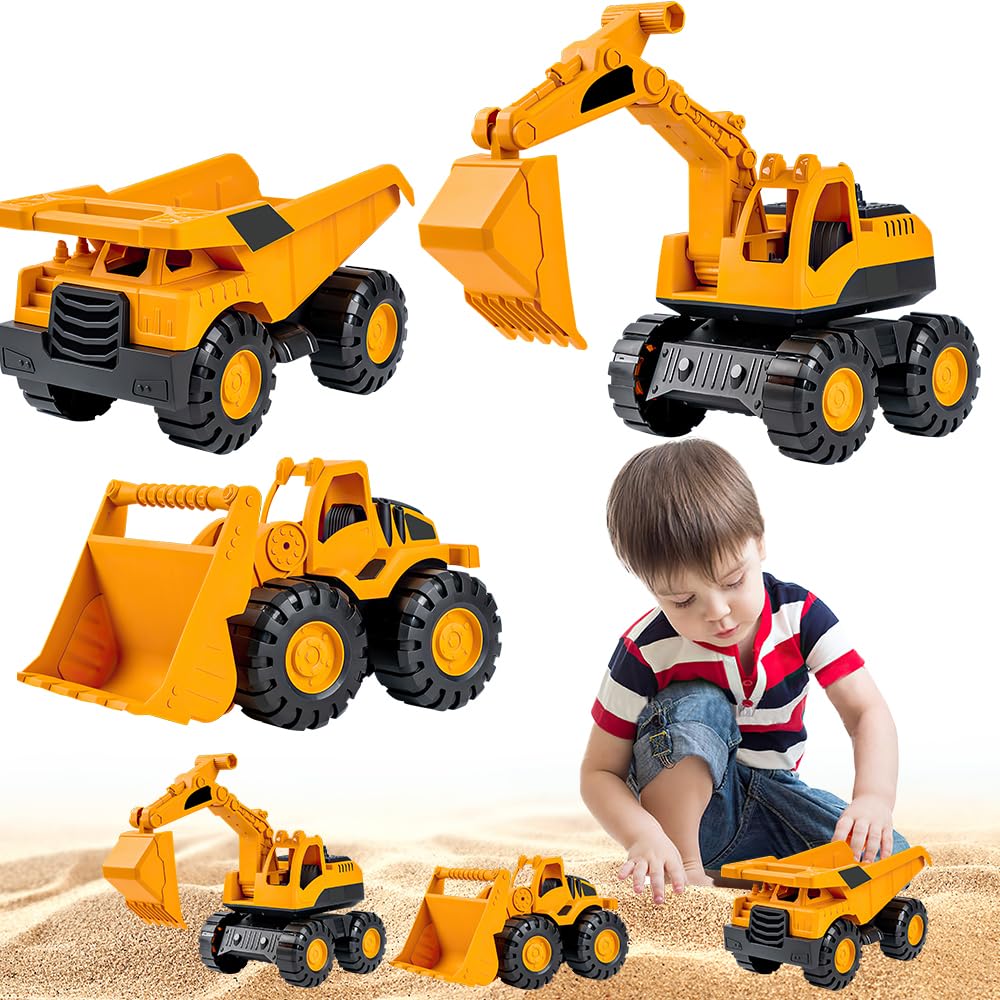 Lotvic Pelle Jouet, Lot de 3 Jouets de Pelleteuse, Véhicule de Chantier, Jouet de Voiture Pelle pour Enfants, Pelleteuse, Tracteur, Bulldozer, Véhicules de Construction pour Enfants 3 4 5 6 7 Ans