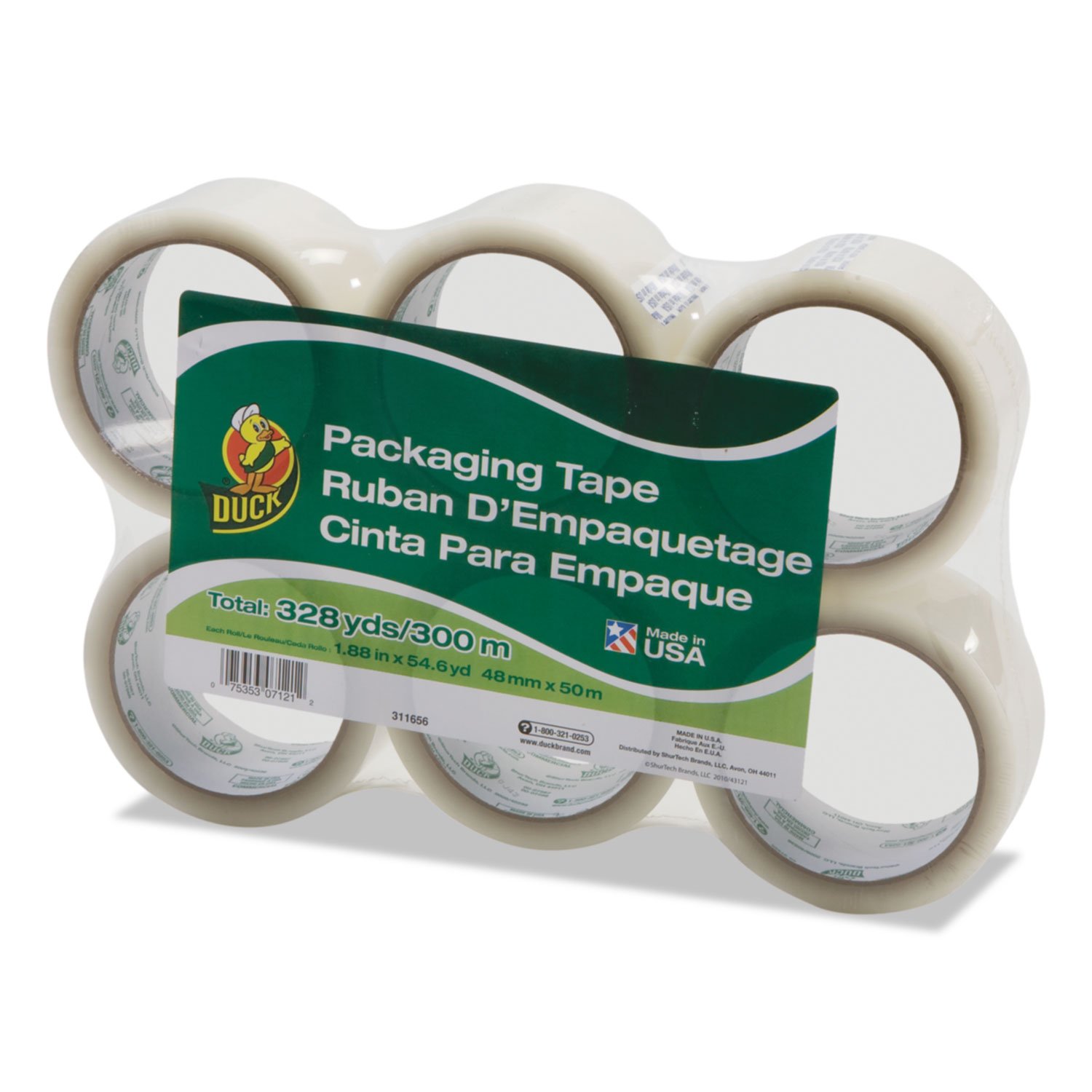 Duck Cinta de embalaje estándar, 6 rollos, 1.88 pulgadas x 54.6 yardas, transparente (240053)