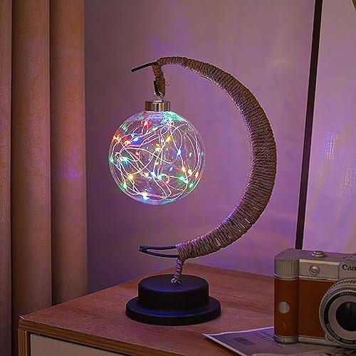 Miniatura 21 de Lámpara lunar encantada, lámpara LED colgante de luna, luz nocturna conmemorativa, adorno de Navidad para el hogar (manzana morada) Manzana