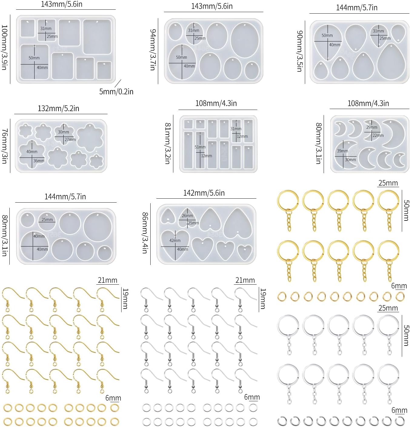 Resin Jewelry Molds, 128 Pcs Multiple UV Resin Earring Mold with Holes, Basic Epoxy Keychain Kits Bundle Complete Set, Necklace Pendant Moldes para Resina Epoxica for Female
