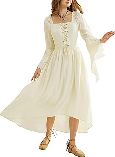 Women Bell Sleeve Lace up Dress Renaissance Faire Costume - Buy now