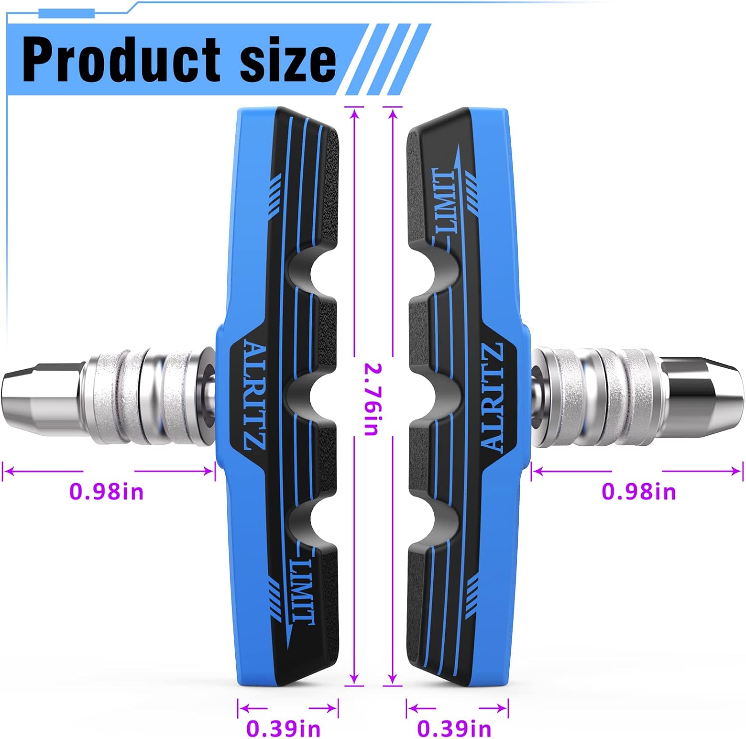 Alritz Professional Bike Brake Pads, 6PCS Professional V-Brake Pads Set for Universal Road Mountain Bicycle Front and Back Wheel, No Noise (Blue) : Sports & Outdoors