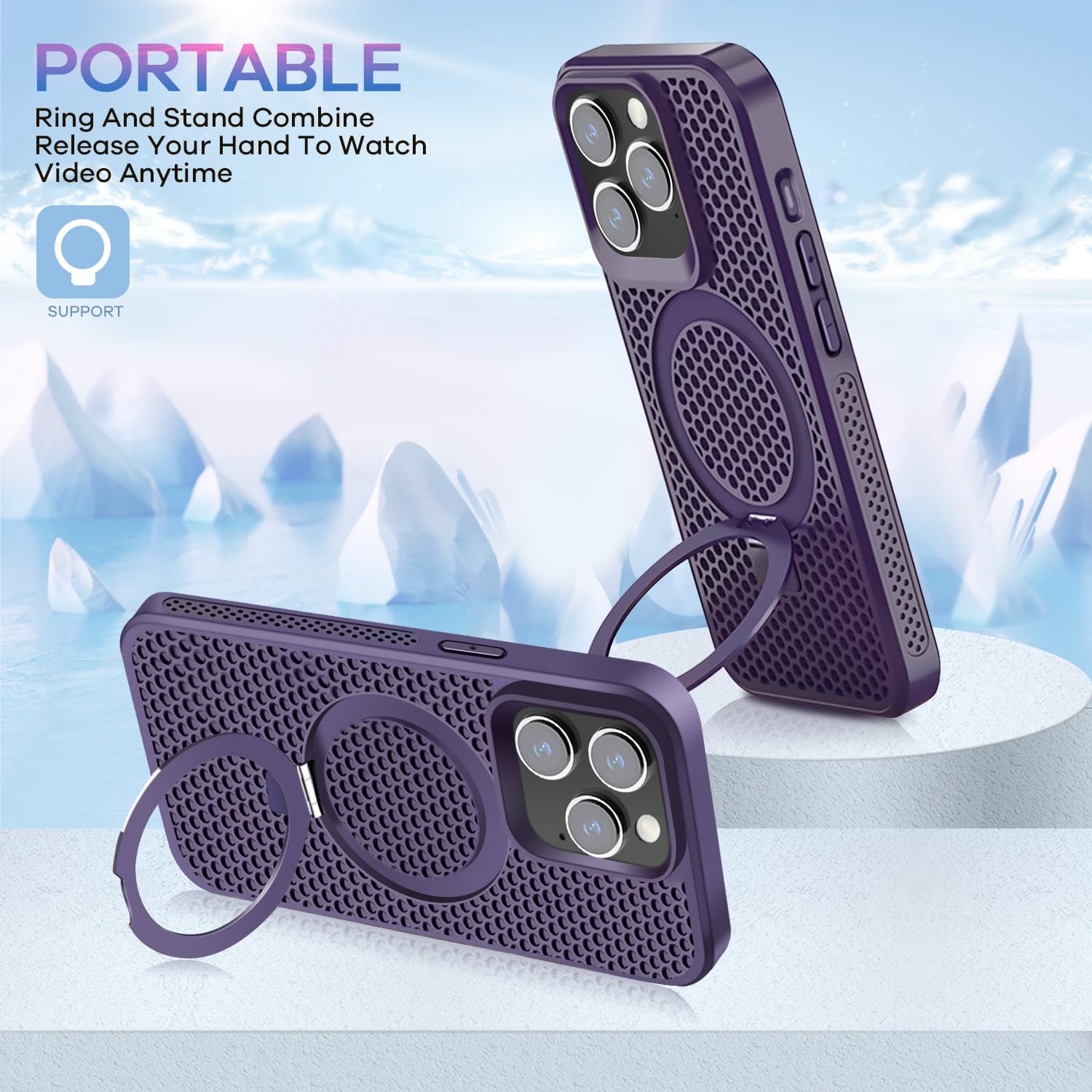 for iPhone 14 Pro Max Case with [Magsafe Wireless Charging],[Heat Dissipation],[Magnetic Support],[Invisible Built in Stand & Ring Holder], Anti-Scratch Slim Case-Purple