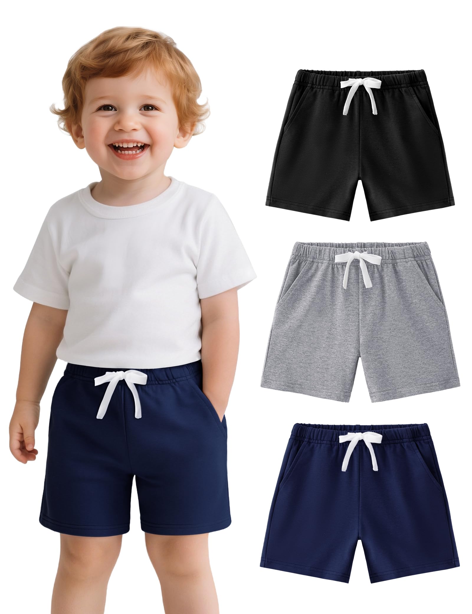 Witwot 3 Pack Toddler Shorts French Terry Baby Boys Shorts Infant Summer Clothes Size 18M-5T