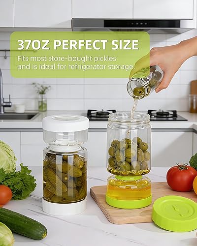 Miniatura 7 de ZENS Tarro de pepinillos con colador abatible, contenedor separador de jugo de pepinillos que separa lo húmedo de lo seco, sellado hermético